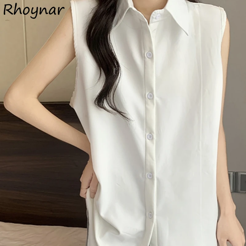 

Sleeveless Shirts Women Loose Spring Summer Korean Style Casual Simple Solid Single Breasted Daily Fashion Ladies Outwear