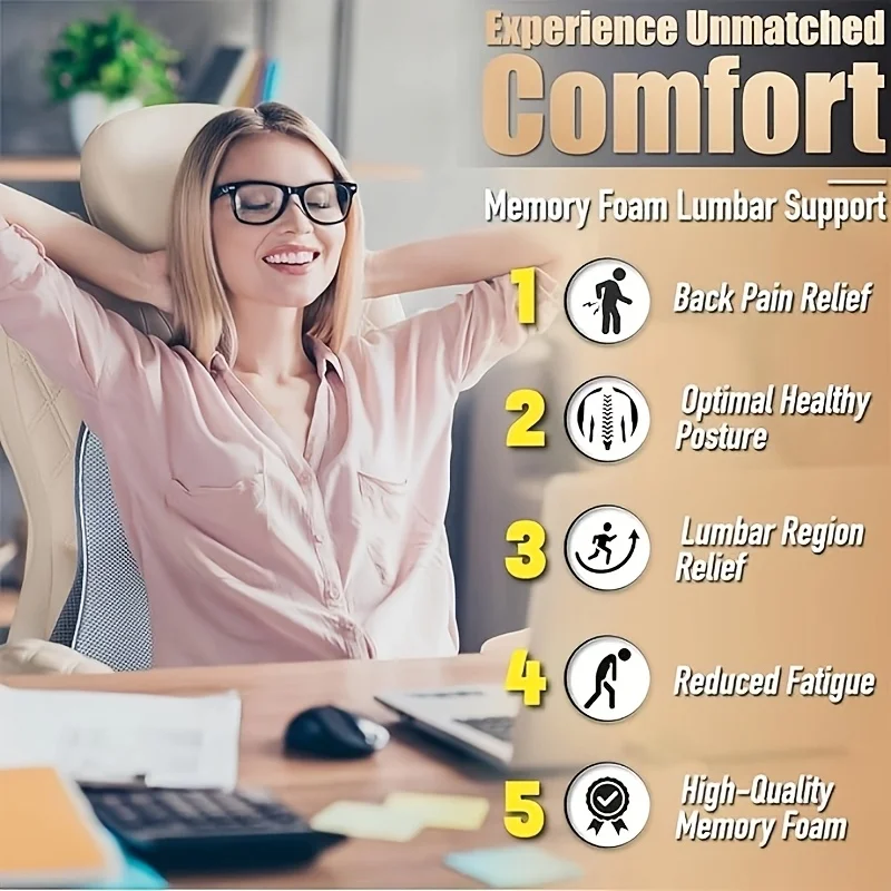 1pc Ergonomic Lumbar Support Pillow with lumbar Cushion for Office Chair, Car, Gaming, Home,with Breathable Mesh Cover