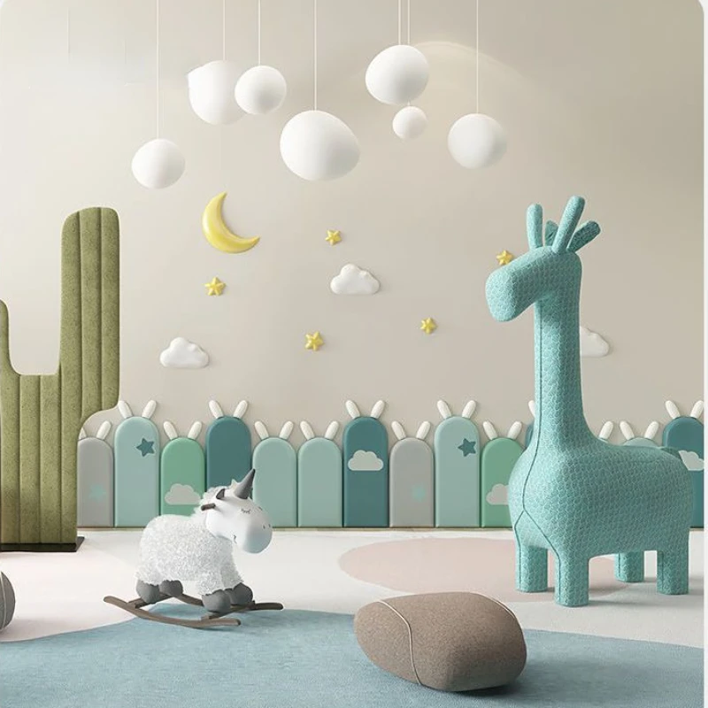 DIY Cartoon Kids Room Bed Headboard Nursery Childern Room Anti-collision Wood Wall Panels Tete De Lit Cabecera Adhesiva Cama