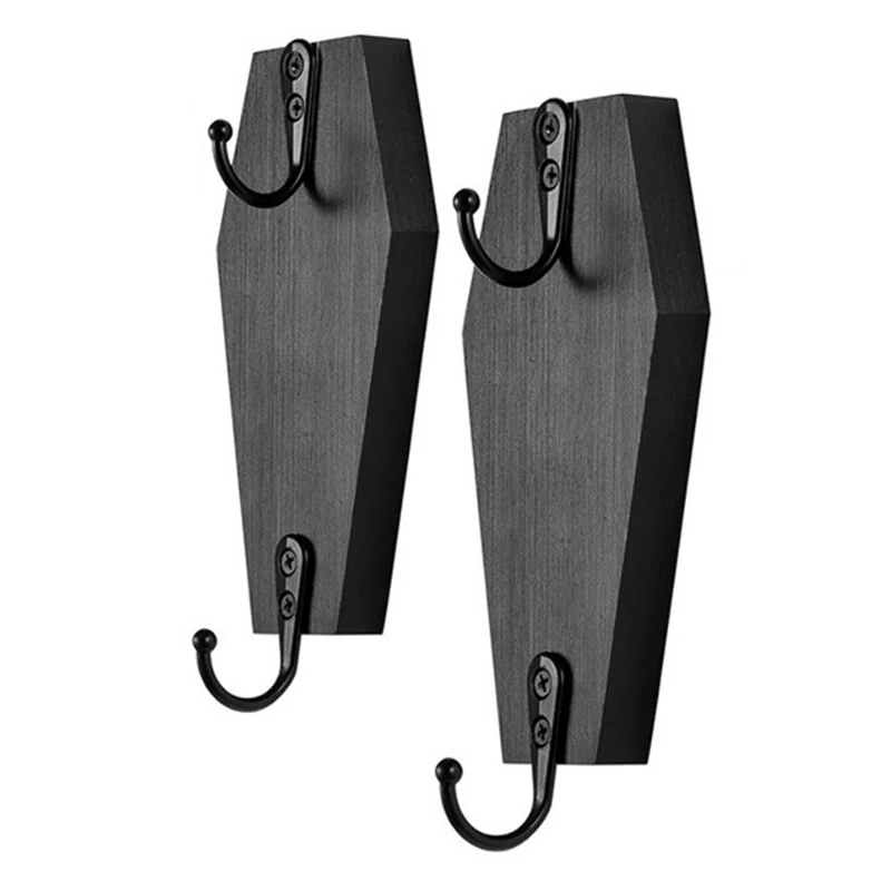 Halloween Coffin Wall Hanging, Coffin Wall Hook For Keys For Wall - Rustic Black Wooden Hanger For Keys, Mugs, Purse 3
