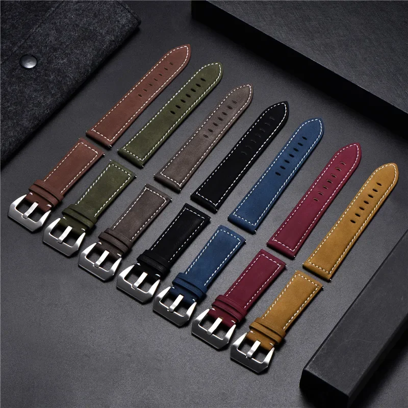 빈티지 매트 가죽 시계 밴드 18mm 20mm 22mm 24mm 패션 팔찌 범용 교체 남자 시계 스트랩