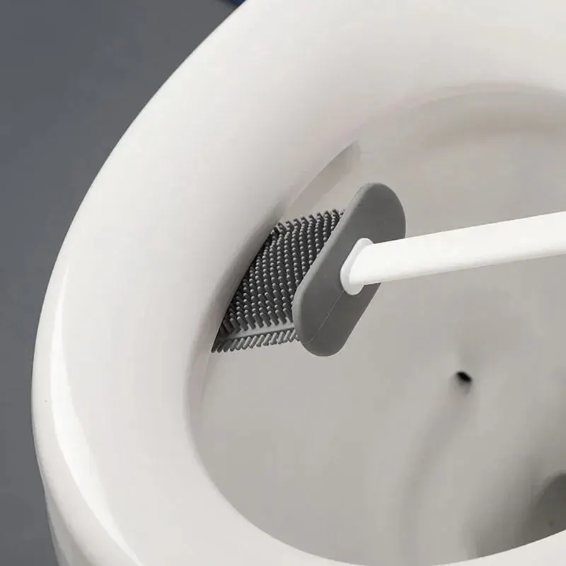 Bathroom Accessories Toilet Brush Holder Wall Hanging Toilet Cleaning WC Brush Holder Long Handled Silicone Water Proof Quick Drying Soft Bristles Bathroom Accessories