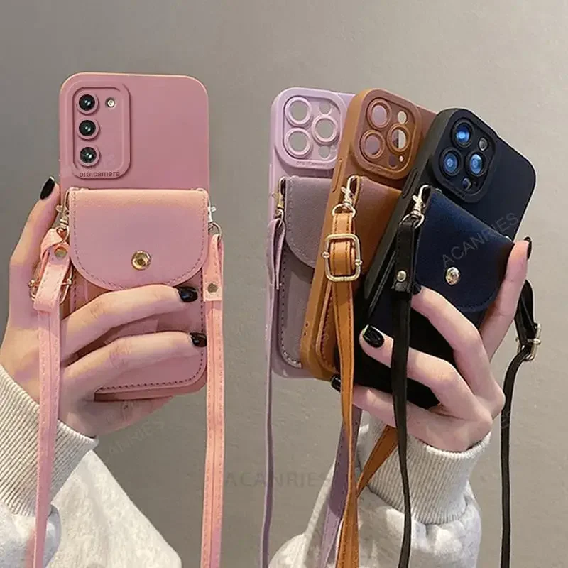 S 21 22 23 24 20 Crossbody Wallet Card Holder Case For Samsung Galaxy S21 S23 S20 Fe S22 S24 Plus Ultra Lanyard Silicone_voghion.com