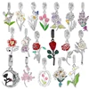 New DIY Charm Beads Jewelry Gift Black Red Roses Daisy Lily Plum blossom Tulip Fit Original 925 Sterling Silver Bracelet 1