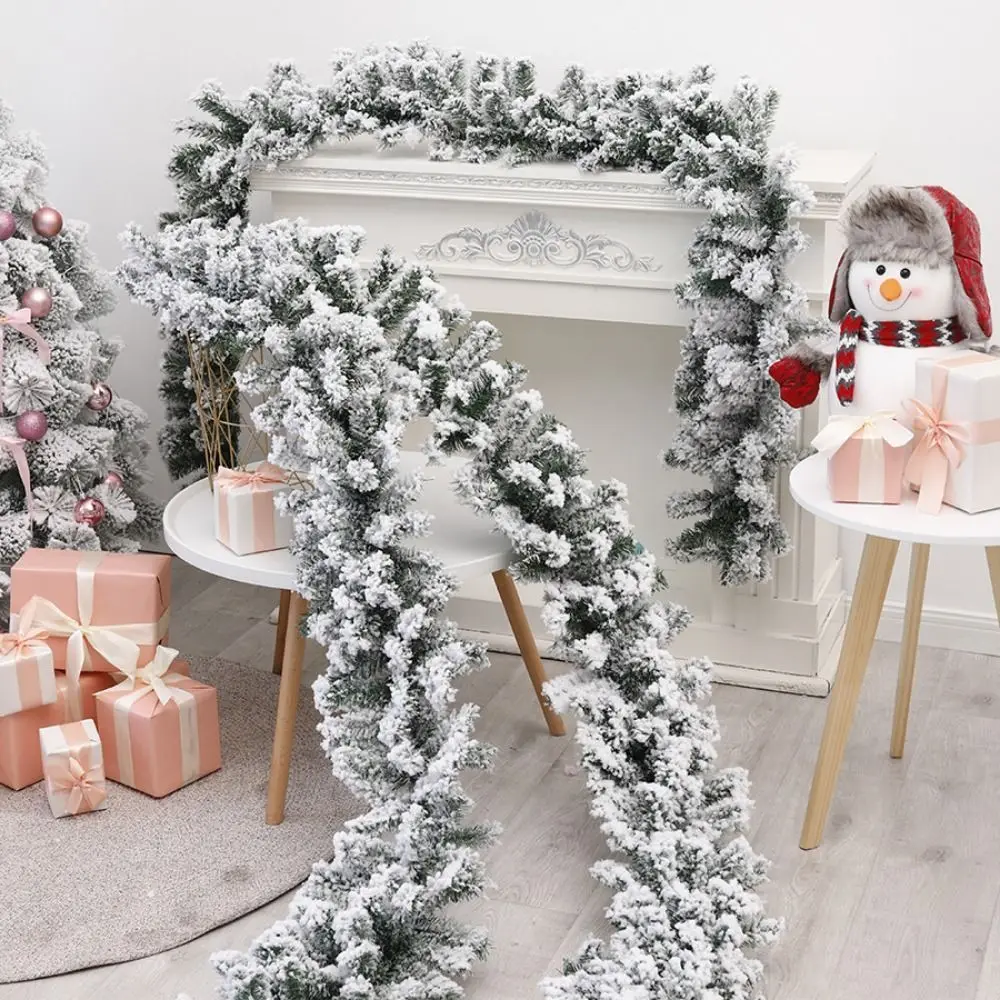 2.7M Artificial Christmas Garland PVC White Snow Cedar Velvet Rattan Simulation Flexible Pine Leaf Rattan Strip Shop Window
