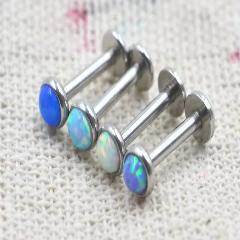 Lot50Pcs Body Jewelry -Opal Stone Lip Labret Ring Bar Monore Studs Piercing Ear Helix Rook Diath Cartilagine Bar 16Gx8X4Mm Hot