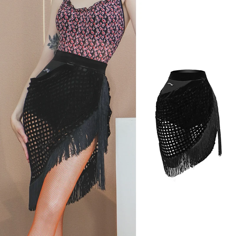

Grid Latin Dance Skirt Female Tassel ChaCha Dancing Skirt Rumba Competition Clothes Samba Salsa Performance Costume VDB5704