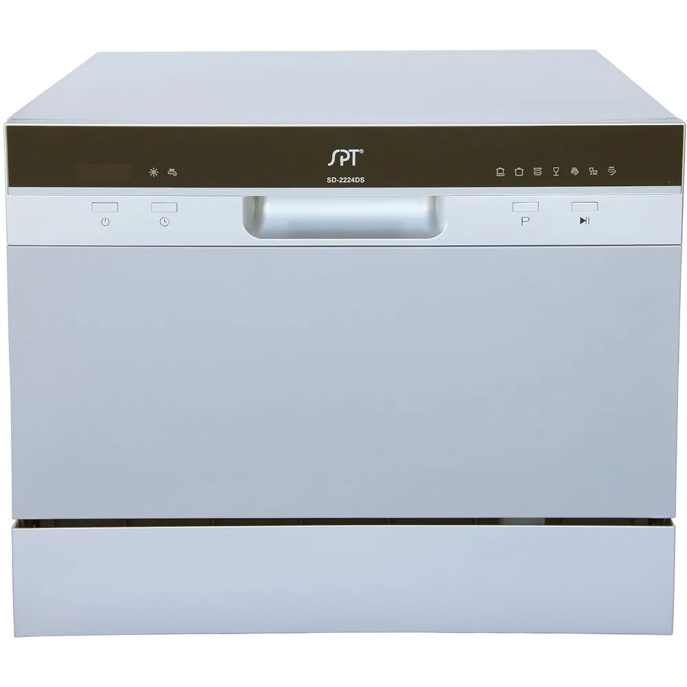 Compact Countertop Dishwasher with Delay Start-Portable Dishwasher with Stainless Steel Interior