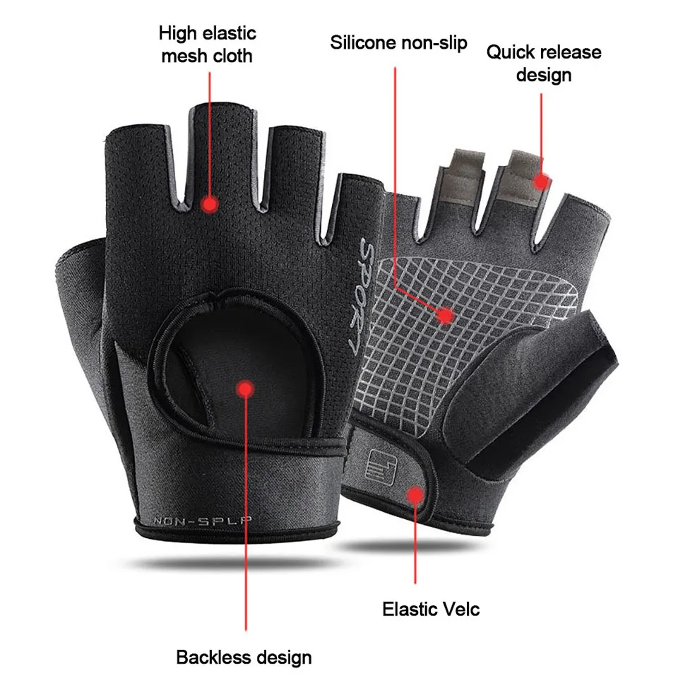 Cycling Sport Gloves Breathable Anti-slip Half Finger MTB Bike Gloves Sweat-Absorbing Elastic Fitness Sports Training Gym Gloves