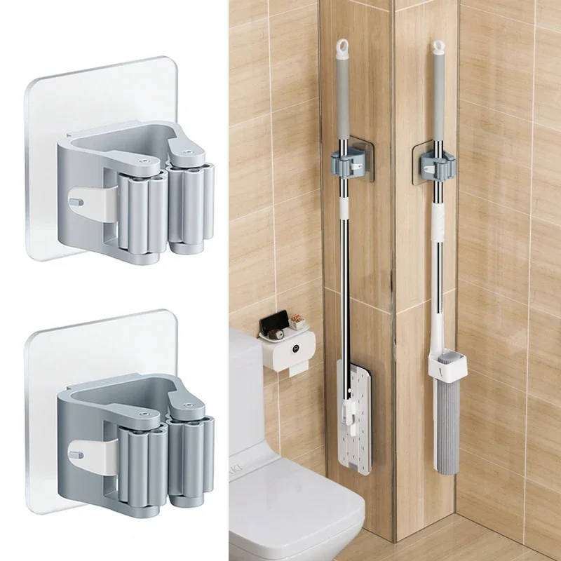 

Mop Storage Storage Rack Bathroom Suction Hanging Pipe Traceless Mop Clip Broom Hanger Wall-Mounted Waterproof Mop Rack Kitchen