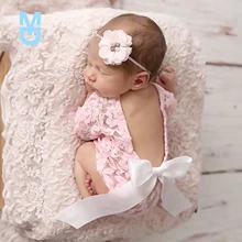

New Lovely born Girl Lace Romper Photography Props Outfits Jumpsuits + Flower Headband Infant Shower Photo Shoot Summer Clothes