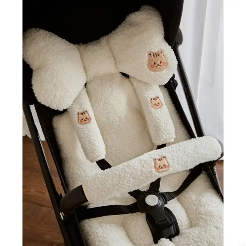 3 PCs/set Baby Stroller Armrest Sleeve Cover with Shoulder Seat Belt Pads Universal Cartoon Plush Pushchair Handlebar Cover Pad