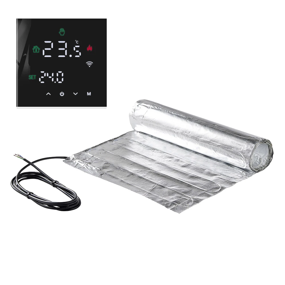 

150w/m2 Floor Aluminum Foil Heating System Mat Kit With Black Wifi Thermostat Heater For Laminate Carpet Wood Approved Floating