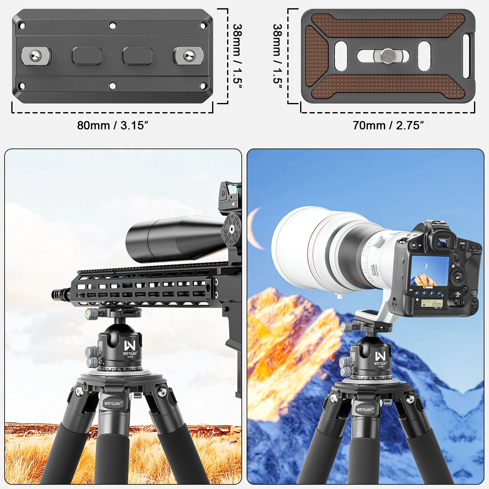 KH55 55mm Low Profile Ball Head Closed-Body Heavy Duty Tripod Head With Mlok Arc
