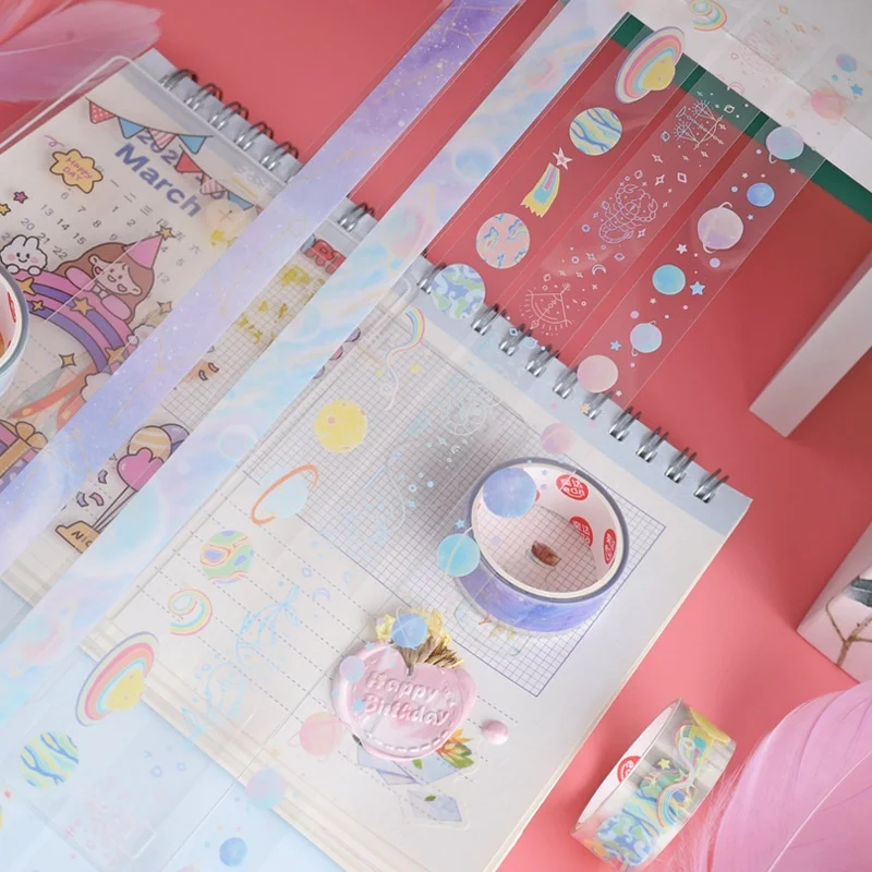 5 롤의 투명 PET 테이프 꽃 와시 테이프 학생 문구 용품 수제 DIY 장식 테이프