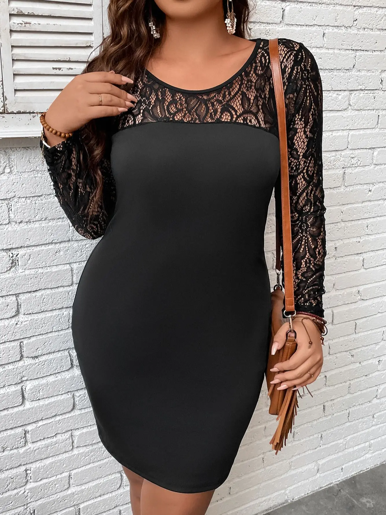 Women's Slim Shift Lace Long Sleeve Bodycon Plus Size Dress XL 2XL 3XL 4XL main image 1
