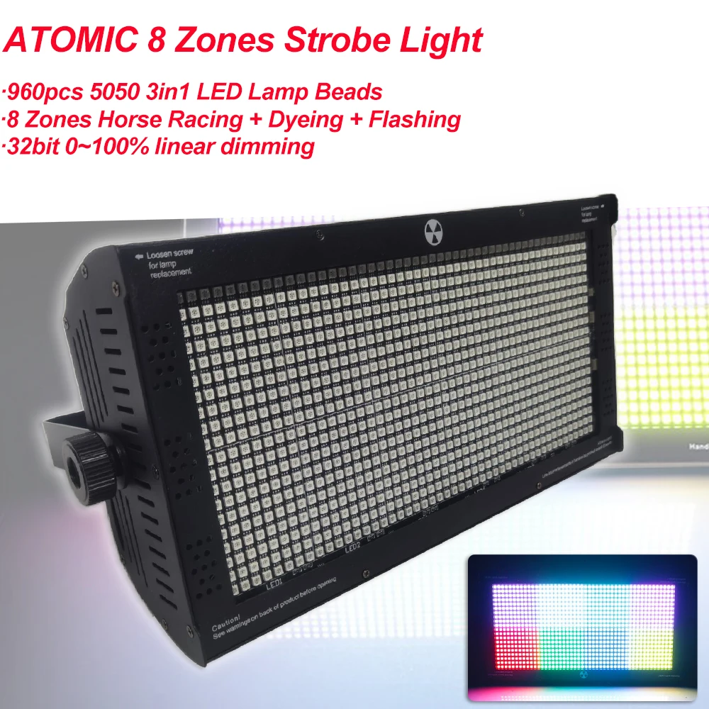 

ATOMIC 960Pcs RGB 3IN1 LED 240W Strobe Light 8 Zones Horse Racing Stroboscope Stage Lighting Effects DJ Disco Party Flash Lights