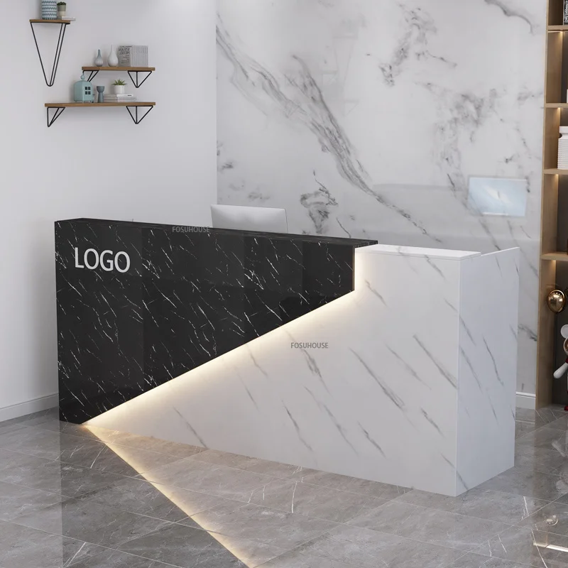 Modern Reception Desk Company Office Furniture Front Desk Bar Table Cashier Modern Minimalist White Clothing Store Counter