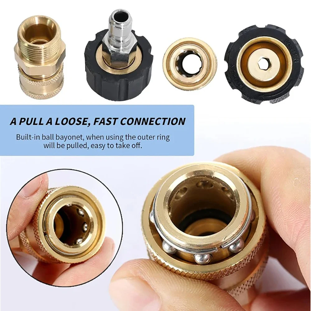 Pressure Washer Adapter Kit M22 14mm/15mm Female Swivel to Quick Connect 3/8'' Pressure Washer Gun Brass Quick Connect Fitting
