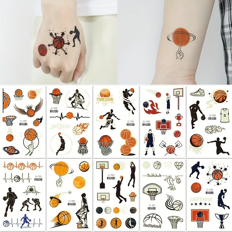 10Zhang Luminous Glow Basketball Temporary Tattoo Sticker,Waterproof Basketball Facial Tattoo,Birthday Party Game Gift