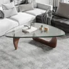 Triangle Coffee Table Modern Noguchi Vintage End Table, Solid Wood Base and Clear Glass Top Accent, for Living Room, Patio(Dark 5