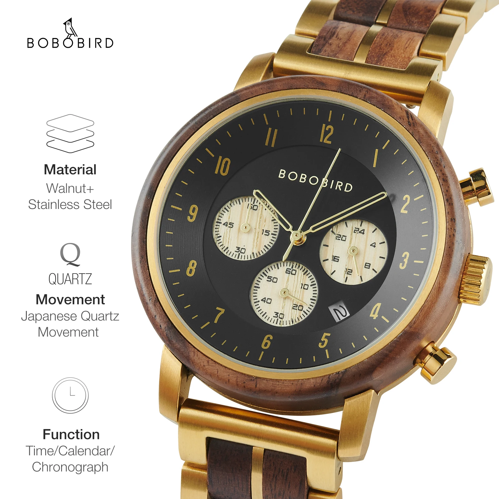 

BOBO BIRD Men's Watches Quartz Wood Man Watch Japan Movement Stopwatch DateMale Timepieces Luxury Wacthes Dropshipping Custom