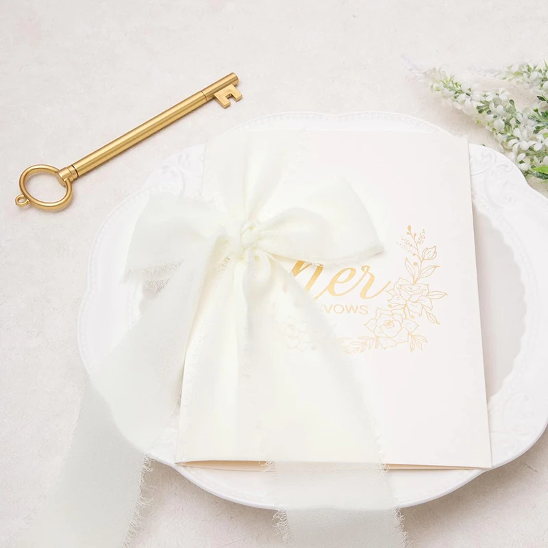 Handmade Chiffon Ribbon for Gifts Wrapping Wedding Invitations Bridal Bouquets Decorations 3 Rolls Cream White Black
