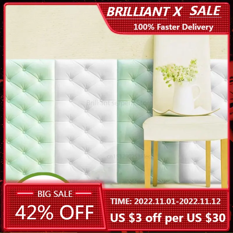 

3D Sticker for Wall DIY Foam Soft Bag tiles Wall Panels Home Decor Leather Waterproof Self adhesive Wallpaper kids room 30*60cm