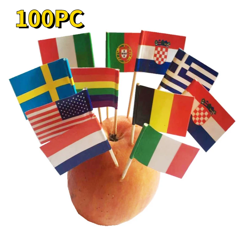 

100 PC Toothpick Flag Dessert Decorative Argentina Flag Wine Label Fruit football basketball games cake decoration tools