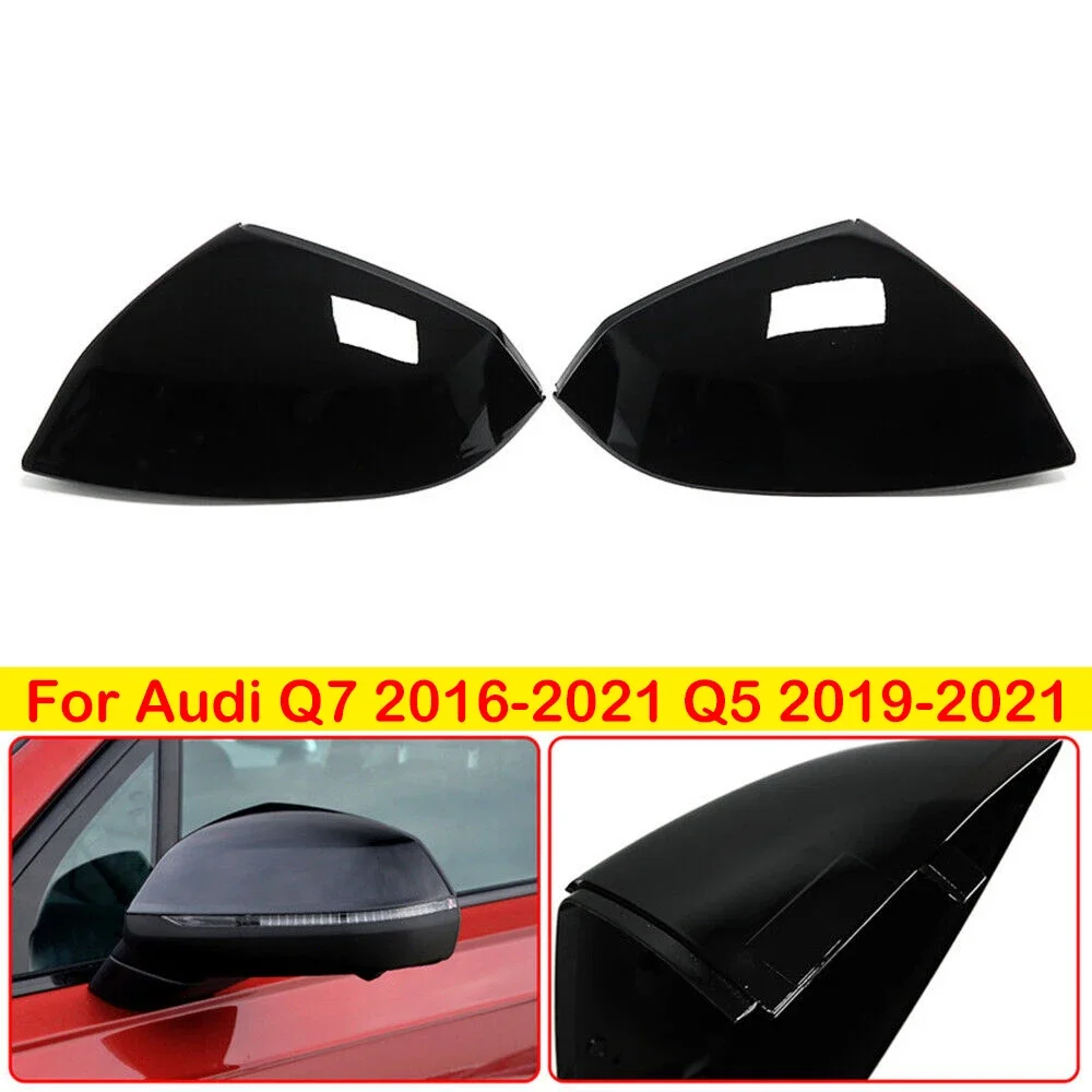 

For Audi Q7 2016-2021 Q5 2019-2021 Car Rearview Replacement Side Mirror Cover Wing Cap Exterior Door Rear View Case Trim Black