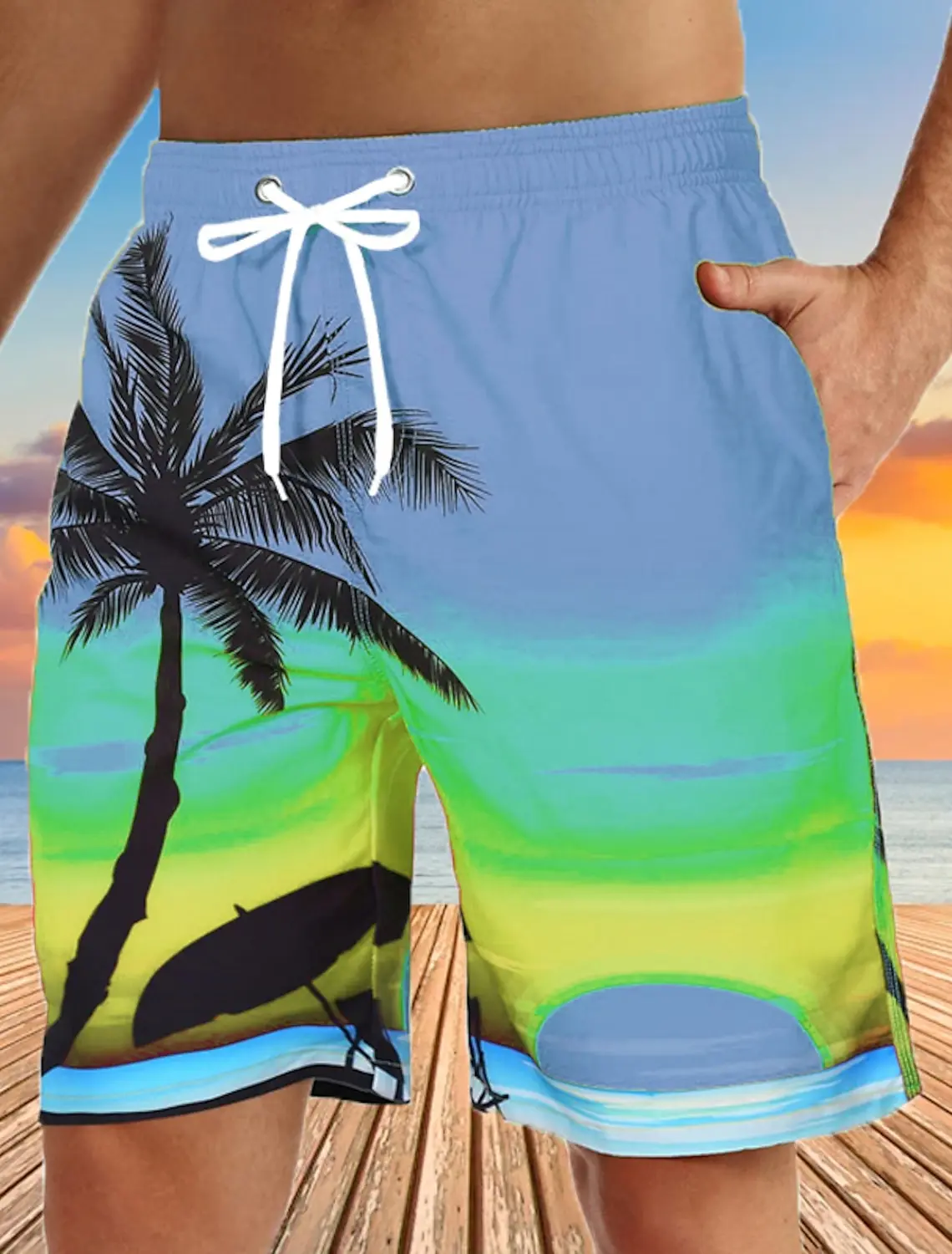 Hawaiian Coconut Tree Beach Shorts 3D Printing Summer Men's Casual Swimming Short High Elastic Quick Drying Pants Sport Pant 5