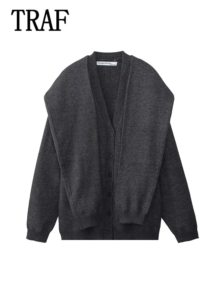 

TRAF Woman Knitted Cardigan 2024 Woman With Scarf Sweater Cardigans For Women Autumn Winter Knitwear Female Chic Sweater