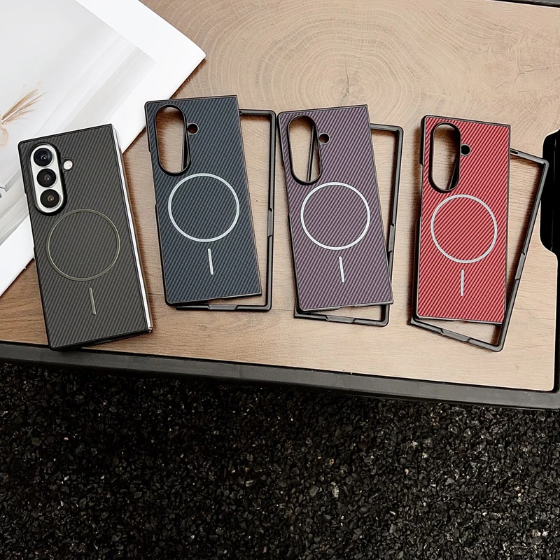 ELVEV Magnetic Luxury Carbon Fiber Pattern Leather Case with Wireless Charging Back Shell