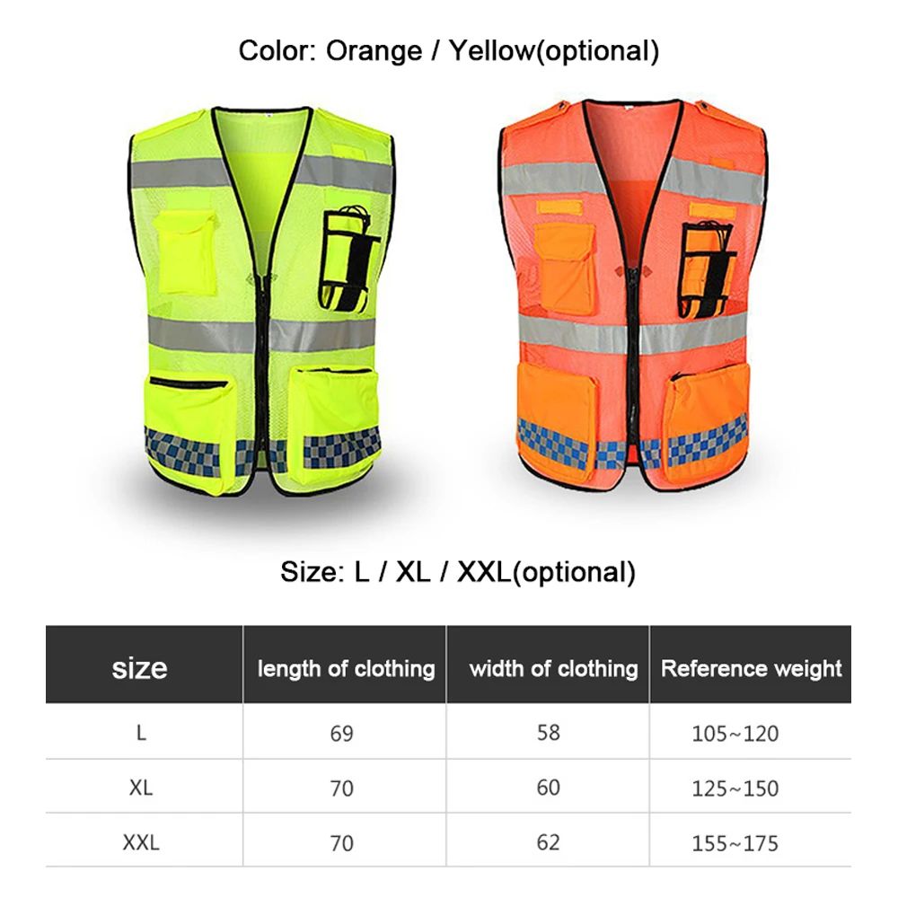 Reflective Safety Vest with Pockets and Zipper High Visibility Construction Vest Breathable Work for Men Women