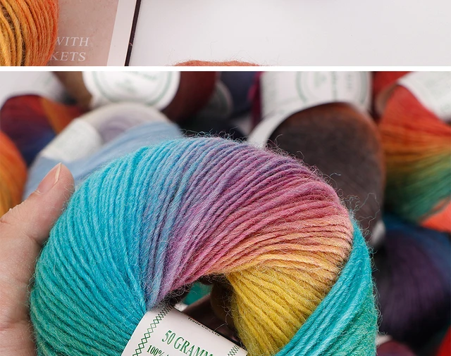 QJH Rainbow Soft Yarn 100% Wool Gradient Multi Color Yarn for Crocheting  Knit Total Length 50g/1.76oz x3 (180m/196yd x3) - AliExpress