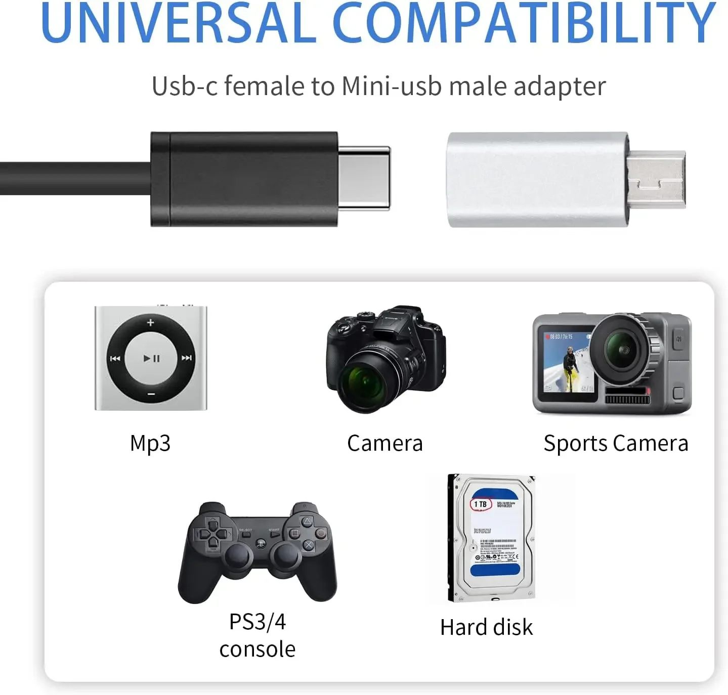 Compact USB-C to Mini USB Adapter - High-Speed 480Mbps Data Transfer & Charging Converter