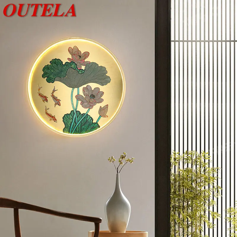 

Латунный настенный светильник OUTELA с рисунком, современный креативный декоративный Бра в виде лотоса золотого цвета для дома, гостиной, спальни, 3 цвета