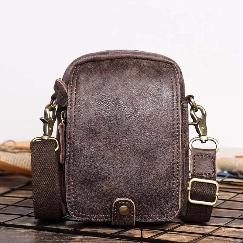 

Casual vintage weekend daily light genuine leather men's small phone bag outdoor luxury soft real cowhide shoulder crossbody bag