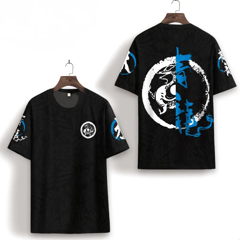 

Футболка мужская оверсайз с коротким рукавом, топ в китайском стиле, красивая шелковая ажурная рубашка с 3d-цифровым принтом, лето 7XL