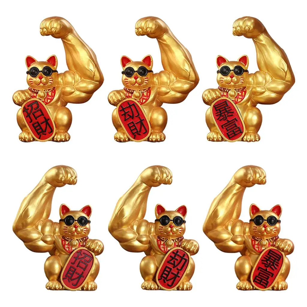 GiantLuckyCatStatueResinMuscleArmFigurinesWavingArmFortune