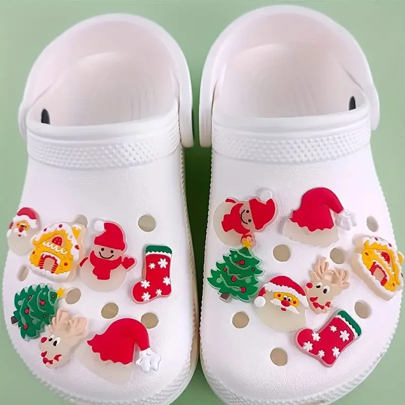 7pcs Festive Luminous Christmas Shoe Charms for Clogs & Sandals Durable PVC Cartoon Santa Decorations DIY Access Holiday Gift