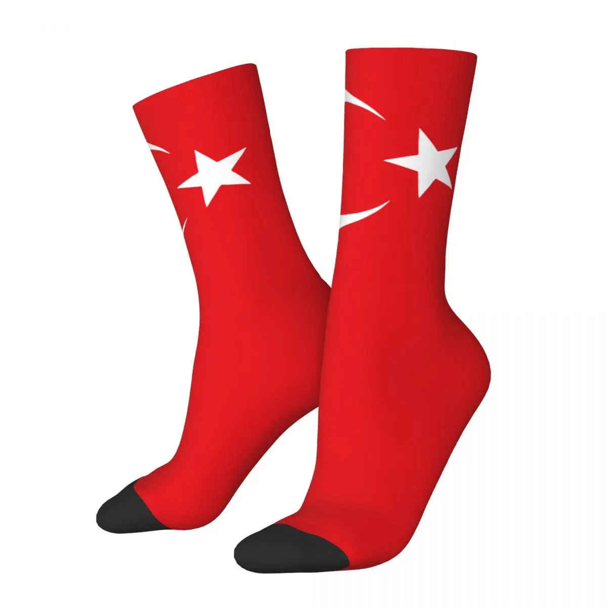 

Colorful Turkey Turkiye Flag Basketball Socks Turkish Polyester Middle Tube Socks for Unisex Sweat Absorbing