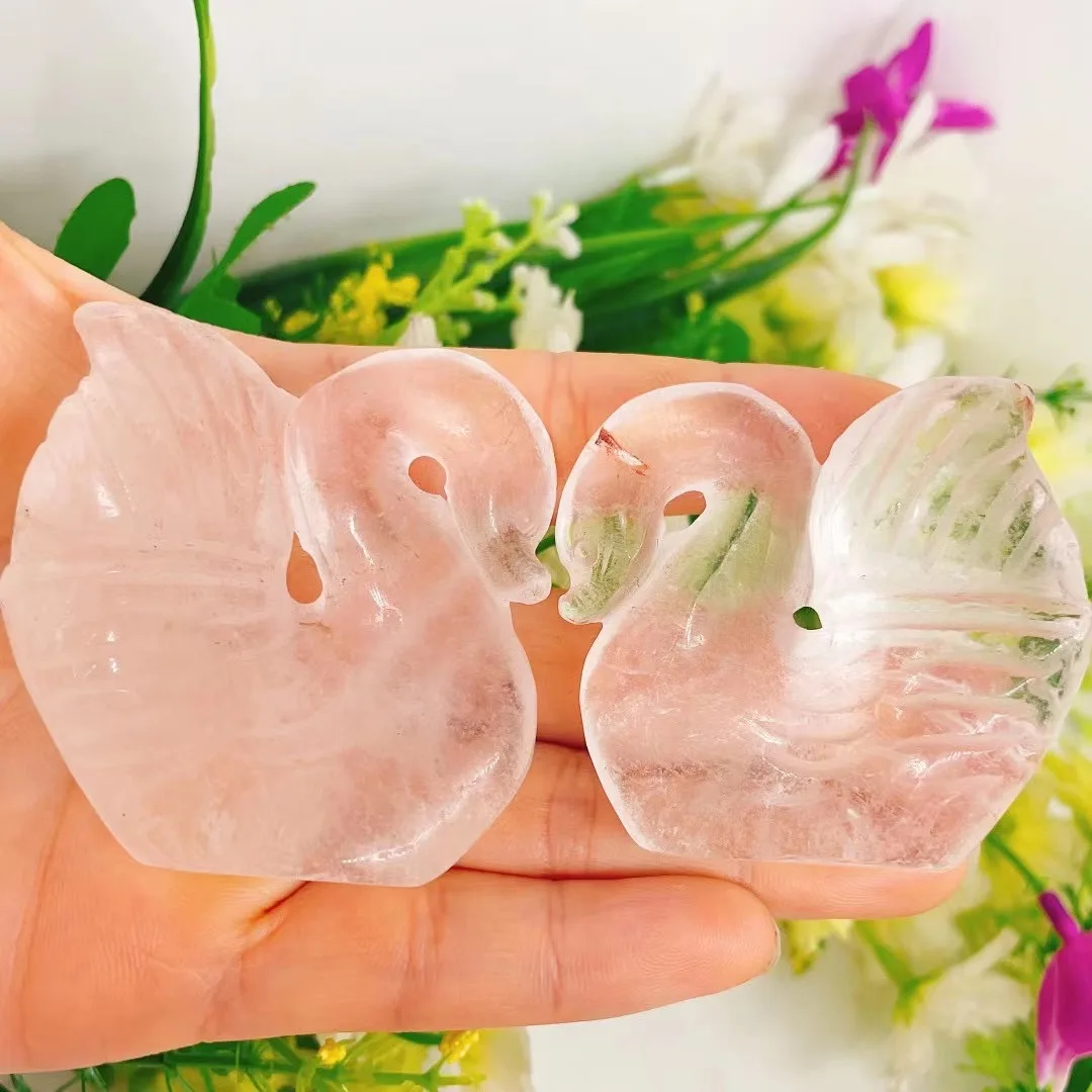 2PCS Natural Crystal Quartz Swan Carving Mini Animal Statue Healing Lucky Energy Gemstone Home Decoration Crystal Crafts Gift 3