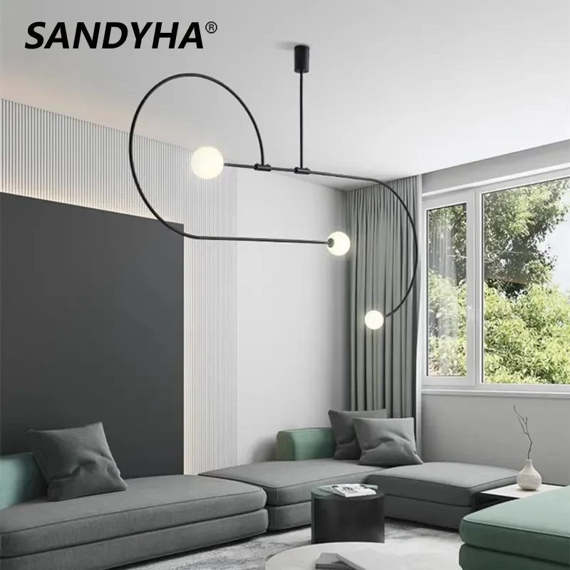 SANDYHA Nordic Iron Pendant Lights Glass Ball Hanging Chandelier Living Room Bedroom Decoration Dining Table Lighting Fixtures