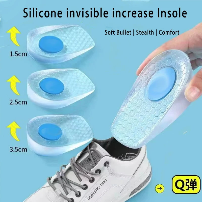Silikon-Einlegesohlen zur Erhöhung der Höhe für Männer und Frauen, Schuheinlagen, unsichtbare Erhöhungs-Einlegesohlen für Schuhe, Fersenlift, Gel-Fußpolster – Detail 1