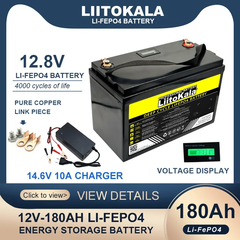 Nuovo Liitokala 12.8V 180Ah Lifepo4 Batteria 12V Litio Ferro Fosfato Batterie 4000 Cicli Touring Car Solar Wind Tax Free