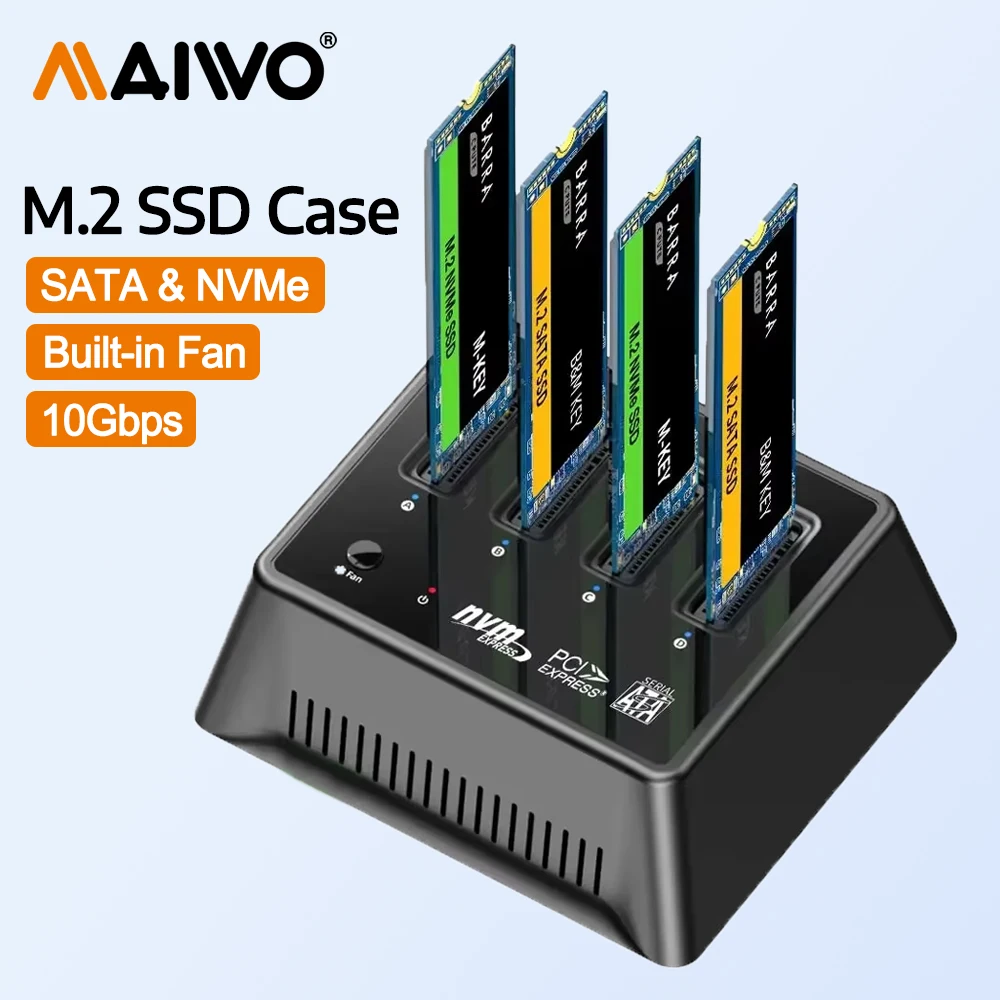 MAIWO 4베이 M.2 NVMe/SATA SSD 케이스 10Gbps M2 SSD 인클로저 어댑터 USB3.2 Gen2 USB C 도킹 스테이션 M 키 및 B+M 키 지원