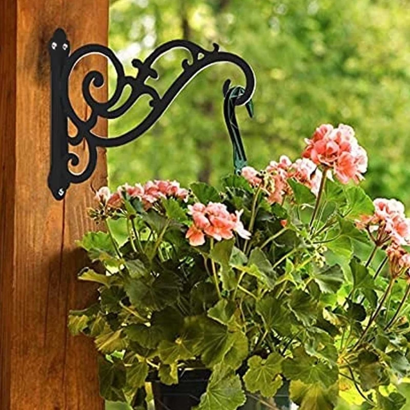 Hanging Plant Hanger Outdoor Bird Feeder Wall Hooks Black Metal Plant  Bracket Hook for Hanging Flower Baskets Lanterns B03E