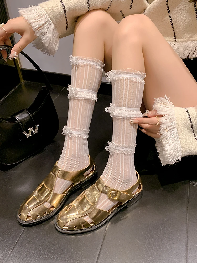 

Ods Hand-Weave Gladiator Sandals Women 2023 Summer New Real Leather Casual Closed Toe Sandals Women Hollow Retro Beach Gold
