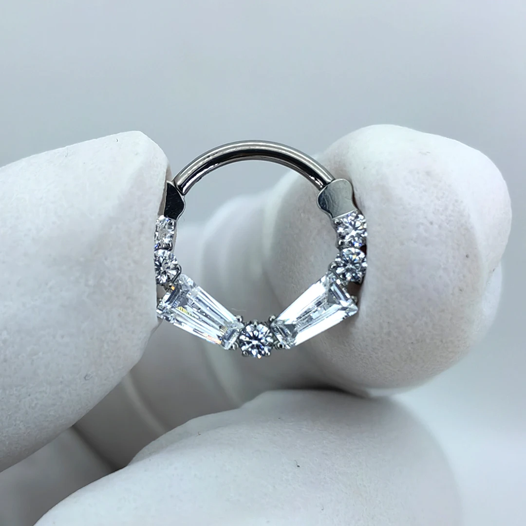 Implant Grade G23 Titanium T Shape Zirconia Hinged Segment Clickers 16G Septum Hoop Rings Body Piercing Jewelry